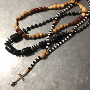 3 Wooden Beaded Necklaces.